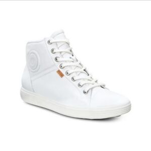 NEW ECCO Ankle Height Style White Soft Leather Sneakers Size 8 - 8.5 US